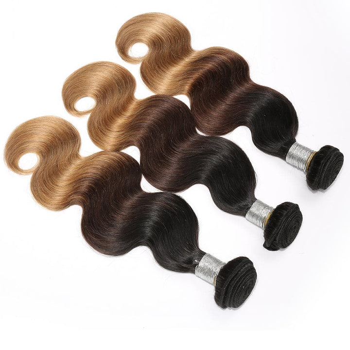 lumiere Hair 3 Bundles Ombre Color 1b/4/27 Body Wave Virgin Hair