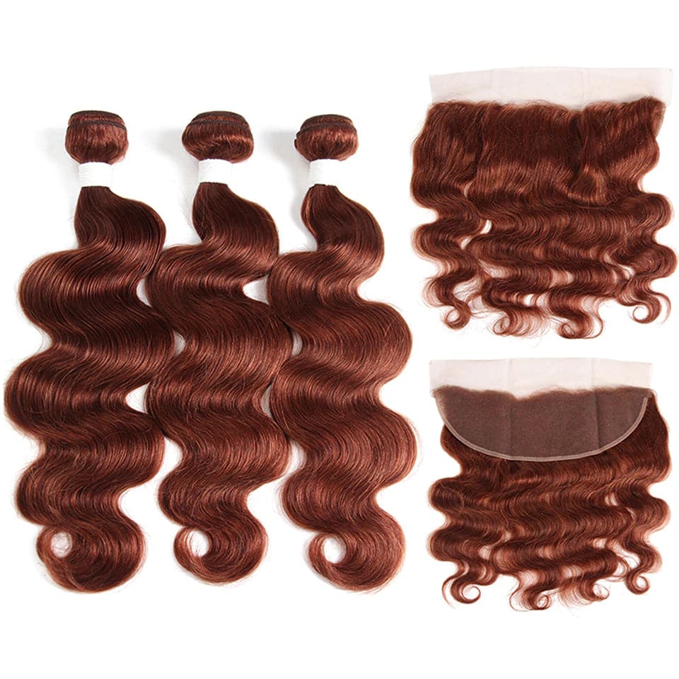 lumiere color #33 body wave 3 Bundles With 13x4 Lace Frontal Pre Colored Ear To Ear(No Code Need)