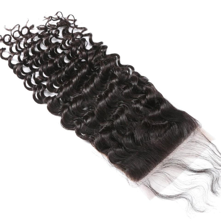 28 30 32 inch Deep Wave 3 Bundles With 4x4 Closure transparent lace Peruvian Remy Human Hair Weaves