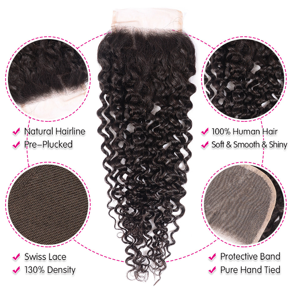 Kinky Curly Brazilian Hair Bundles 3 Bundles With 4x4 Lace Closure Remy Human Hair Extension