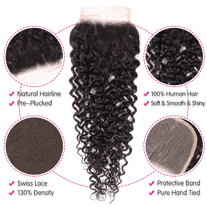 Kinky Curly Brazilian Hair Bundles 3 Bundles With 4x4 Lace Closure Remy Human Hair Extension