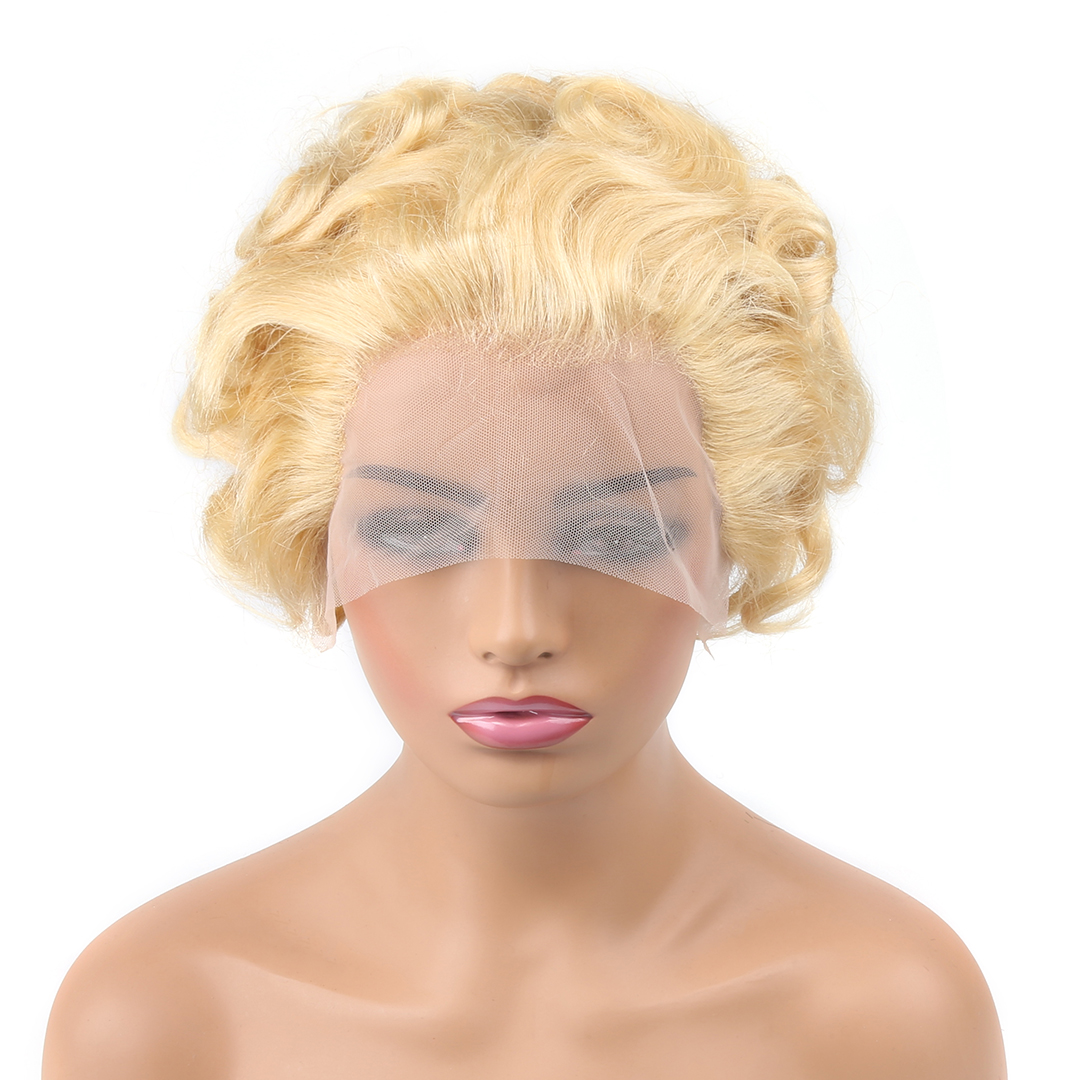 613 Blonde 13x1 Lace Loose Curly Short Pixie Cut Bob Wigs For Women