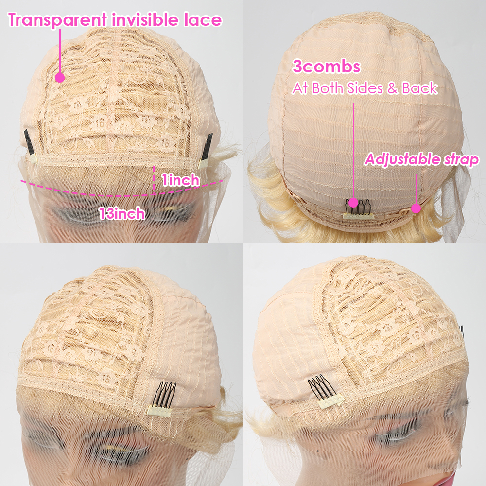613 Blonde 13x1 Lace Loose Curly Short Pixie Cut Bob Wigs For Women