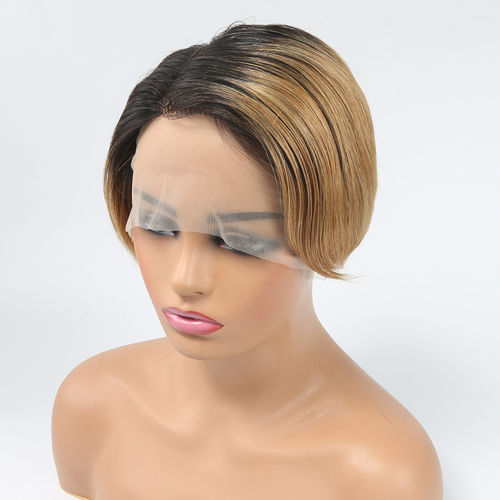 1B/27 13x1 T Lace Side Part Straight Short Pixie Cut Bob Perruques Pour Femmes