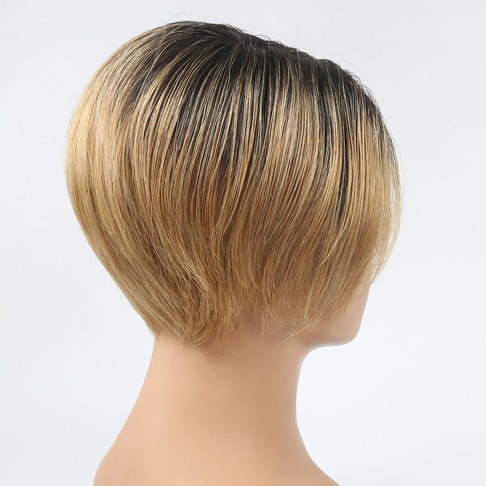 1B/27 13x1 T Lace Side Part Straight Short Pixie Cut Bob Perruques Pour Femmes