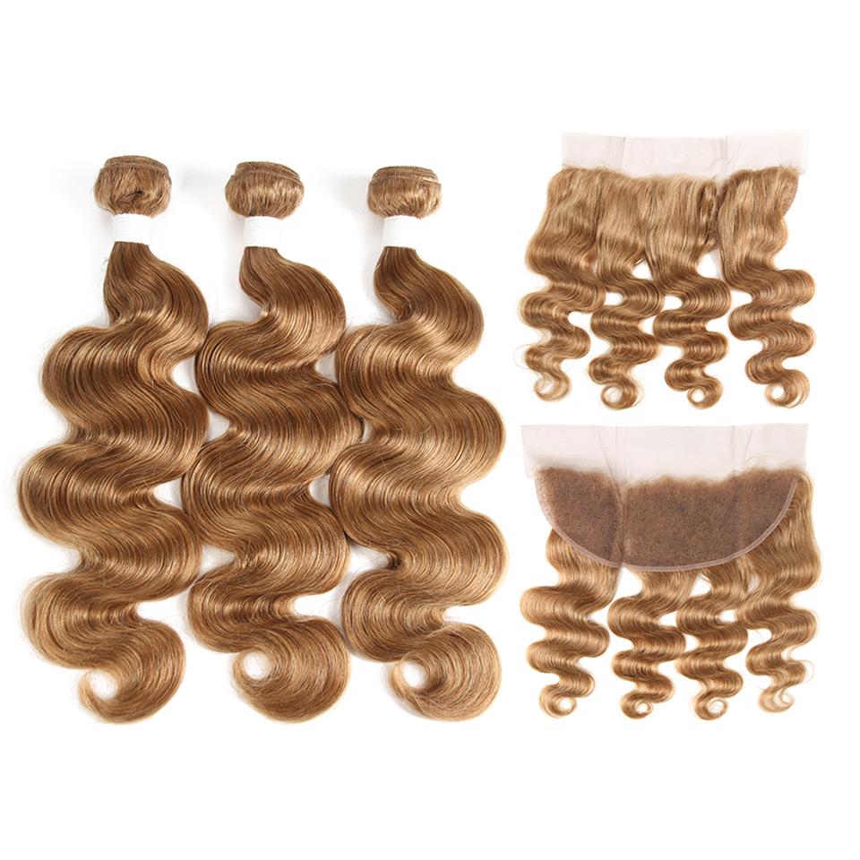 lumiere #27 light Brown body wave 3 Bundles With 13x4 Lace Frontal Pre Colored Ear To Ear - Lumiere hair