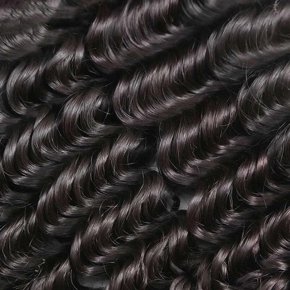 Deep Wave 100% Human Hair 4 Bundles With Frontal Brazilian Hair Weave 13x4 Transparent Lace