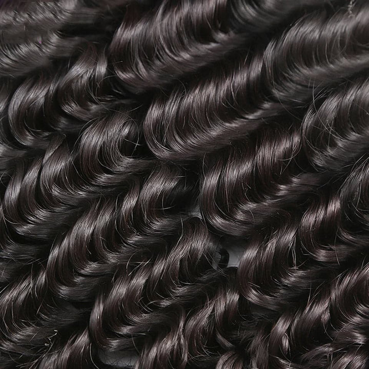 Deep Wave 100% Human Hair 4 Bundles With Frontal Brazilian Hair Weave 13x4 Transparent Lace
