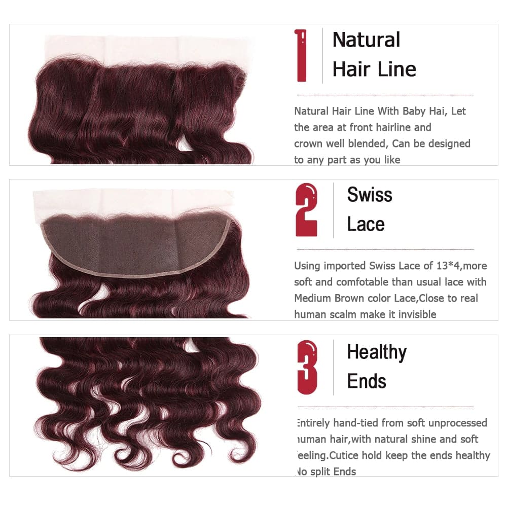 lumiere Red Bundles Color 99j body wave 4 Bundles With 13x4 Lace Frontal Pre Colored Ear To Ear