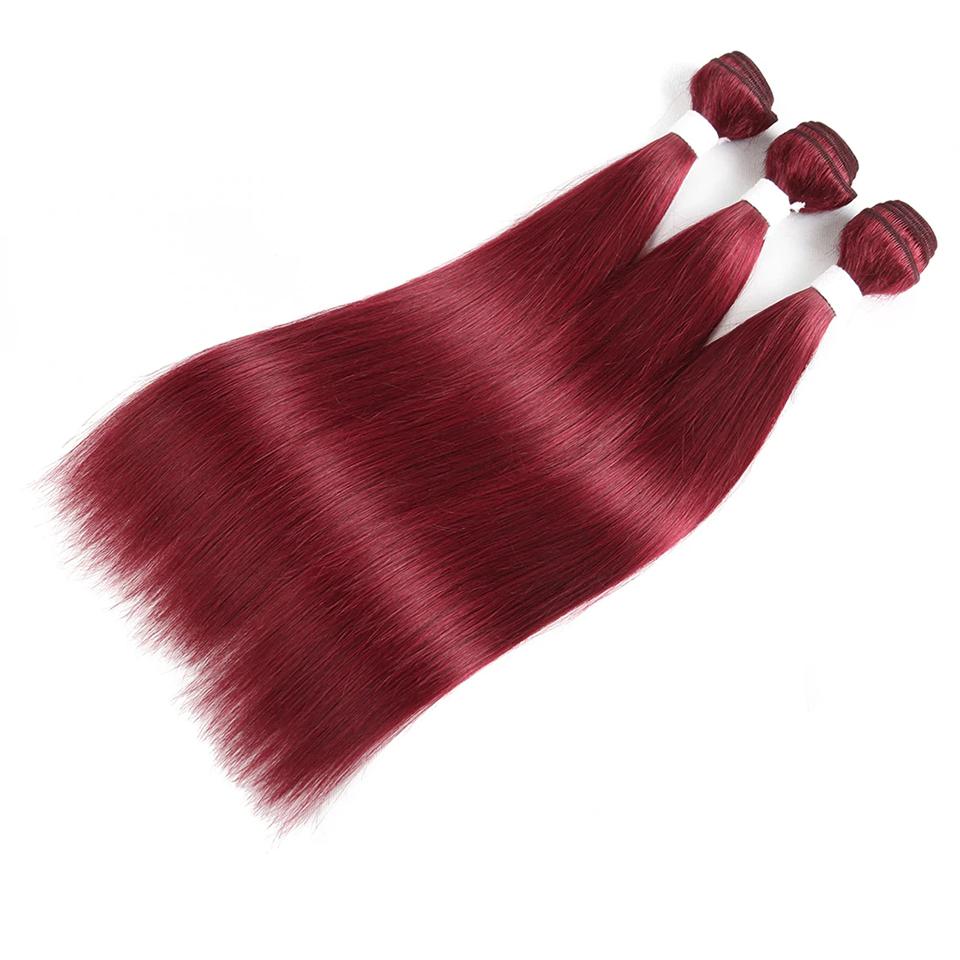 red bundles burg straight hair 3 Bundles With 13x4 Lace Frontal Pre Colored Ear To Ear
