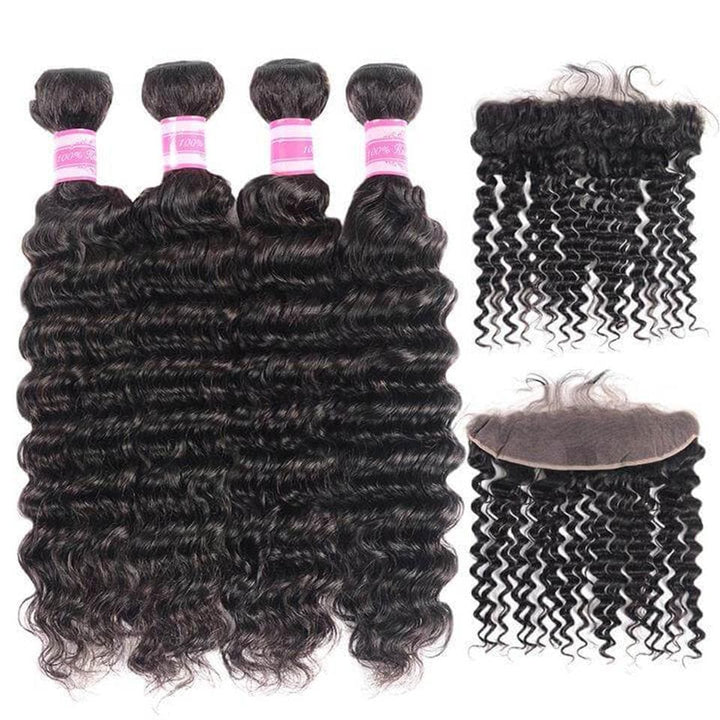 lumiere Malaysian Virgin Hair Deep Wave 4 Bundles with 13*4 Lace Frontal