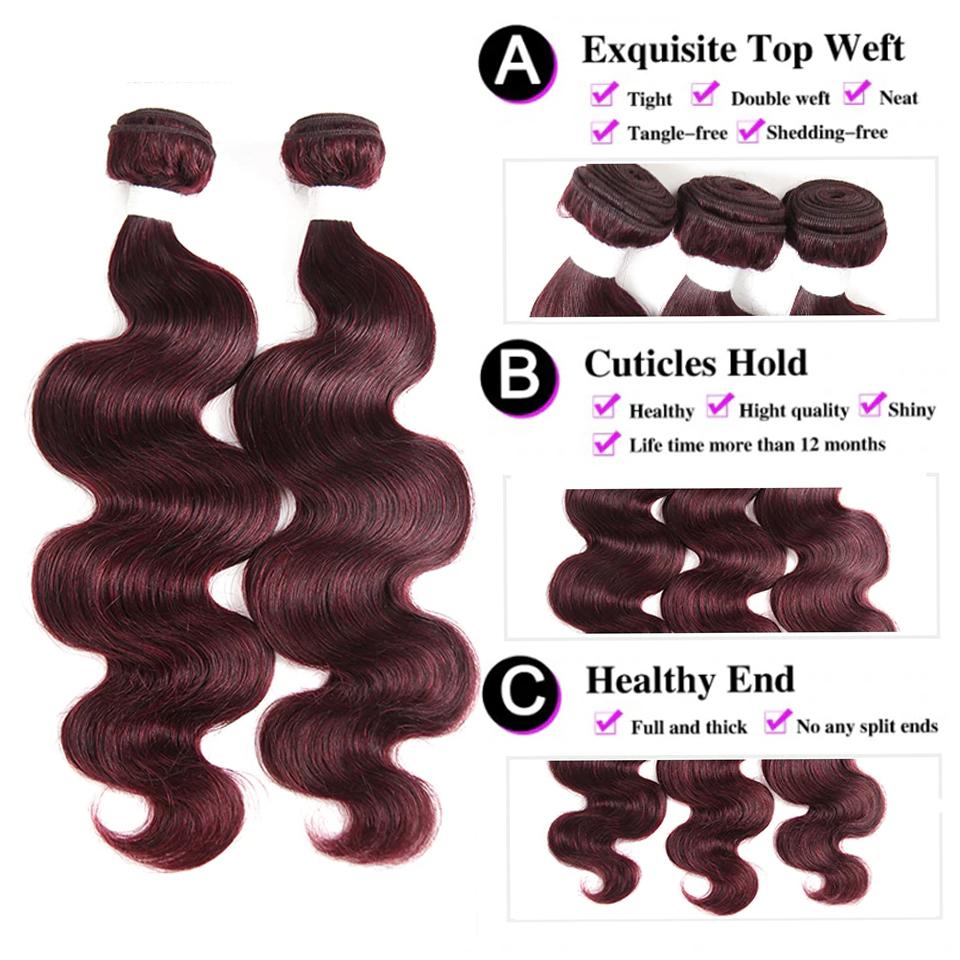 Red Bundles 99J Body Wave 3 Bundles With 4X4 Lace Closure pre-Colored 100% virgin human hair