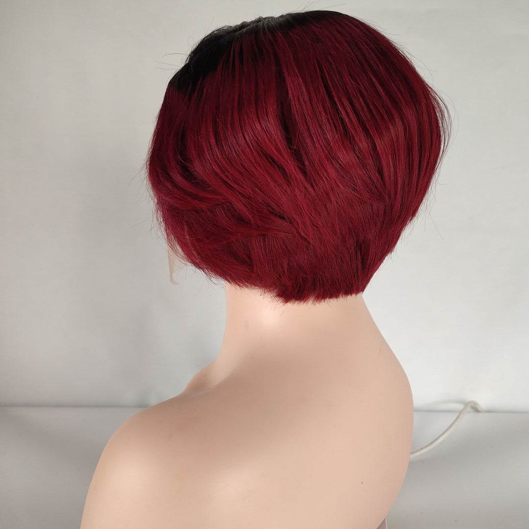 1B / 99J 13x1 T Lace Side Part Straight Short Pixie Cut Bob Perruques Pour Femmes