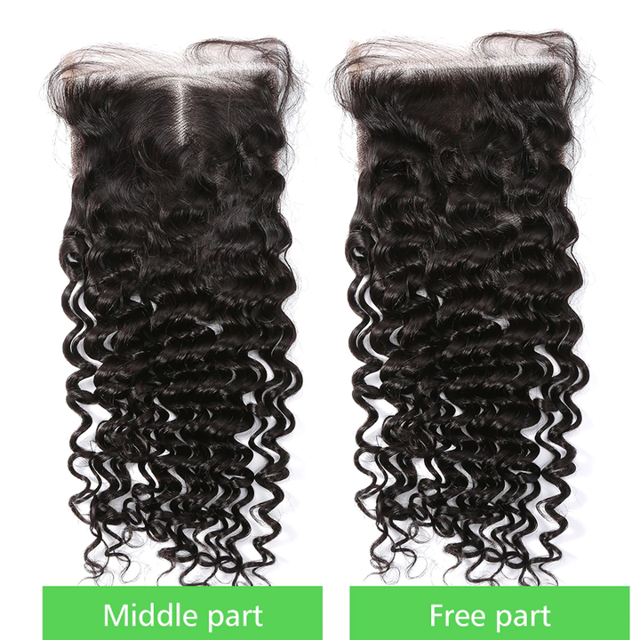 28 30 32 inch Deep Wave 3 Bundles With 4x4 Closure transparent lace Peruvian Remy Human Hair Weaves