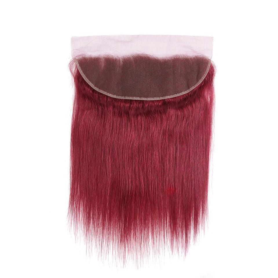 red bundles burg straight hair 3 Bundles With 13x4 Lace Frontal Pre Colored Ear To Ear