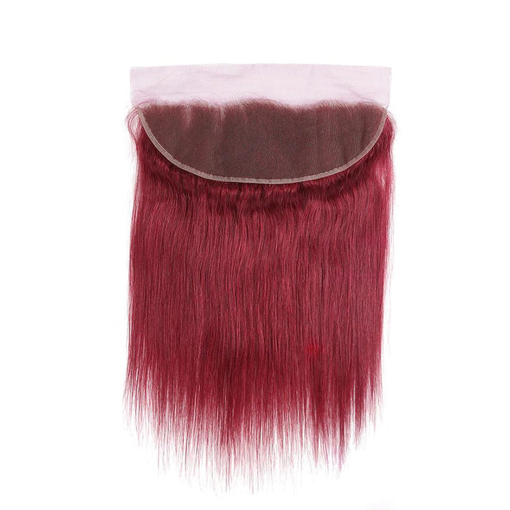 red bundles burg straight hair 3 Bundles With 13x4 Lace Frontal Pre Colored Ear To Ear