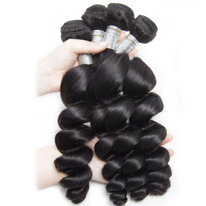 Loose Wave Brazilian 4 Bundles with 13x4 Frontal Non-remy Human Hair Extension