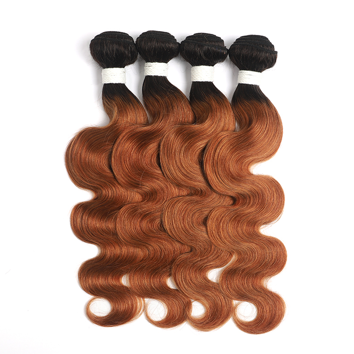 lumiere 1B/30 Ombre Body Wave 4 Bundles With 13x4 Lace Frontal Pre Colored Ear To Ear