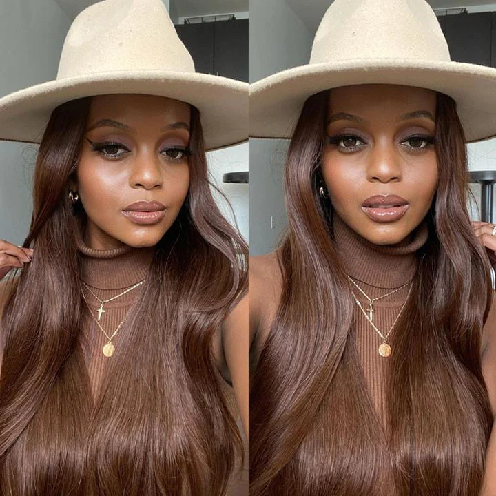 Hot Chestnut Brown 4x4/13x4 Lace Front Straight Human Hair Wigs Pre Colored Brazilian Hair Wig