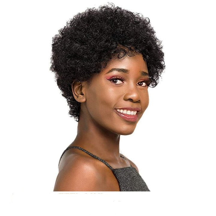 #1b Afro curly short bob 13X1 Lace Pixie Cut Human Hair Wigs For Black Women