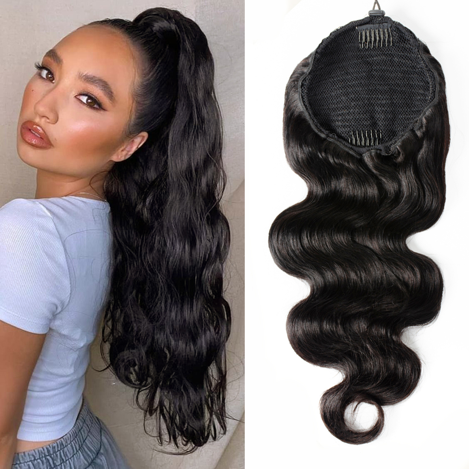 drawstring ponytail palm girl Ship In 24Hours-Lumiere Body Wave Drawstring Ponytail Human Hair Extensions For Women