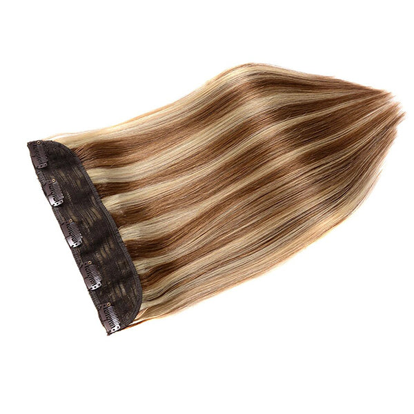 Lumiere #P4/27 Straight Human Hair Clip in One Piece Human Hair Extensions Real Human Hair Extension 5 Clips One Set For Women