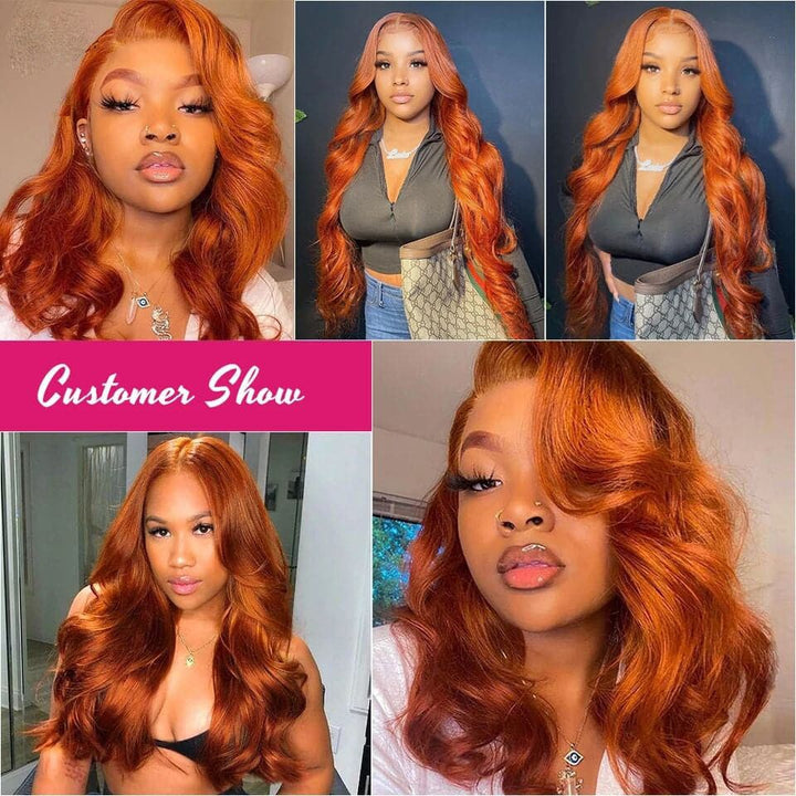 Skunk Stripe Ombre Ginger Body Wave 4x4/13x4 HD Lace Colored Human Hair Wigs for Women