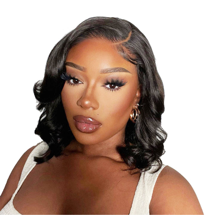 Natural Black Wavy Bob 13x4 / 4X4 Lace Front Human Hair Wigs For Women