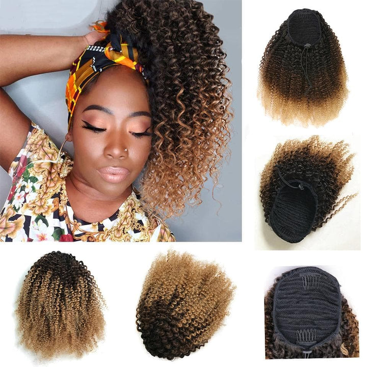 1b/4/27 Afro Curly Drawstring Ponytail African American Hair Extension