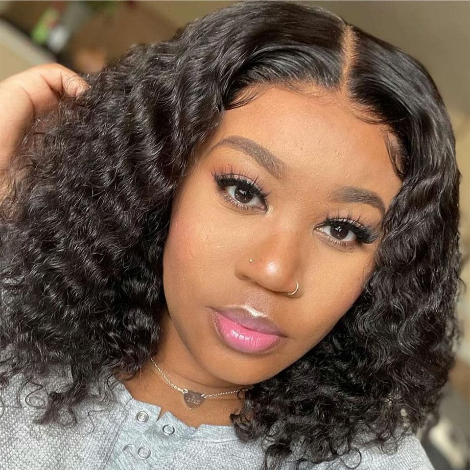 Short Deep Wave Bob 13x4 Lace Front Human Hair Wigs PrePluck With Baby Hair  For Women