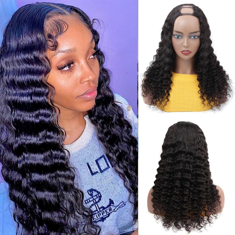 Loose Deep U Part Human Hair Wigs Natural Black Brazilian Virgin Hair