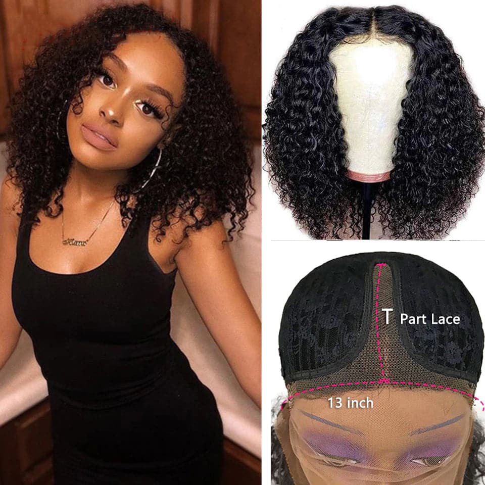 lumiere Short Bob Lace Front Wigs Kinky Curly 13x1 T-Part Lace Human Hair Wigs Pre-Plucked