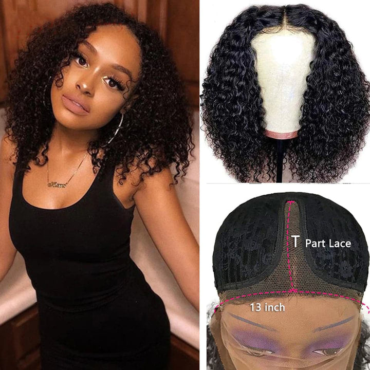 lumiere Short Bob Lace Front Wigs Kinky Curly 13x1 T-Part Lace Human Hair Wigs Pre-Plucked