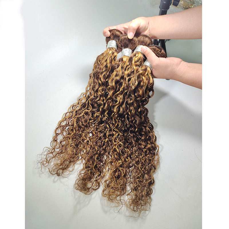 P4/30 Highlight Water Wave 4 Bundles With 4X4 Lace Closure Brazilian Remy Hair