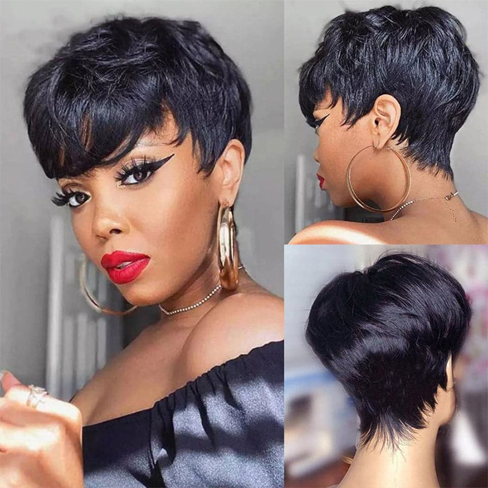 Pixie Cut Short Bob For Women Full Manchine Made Wig With Bangs