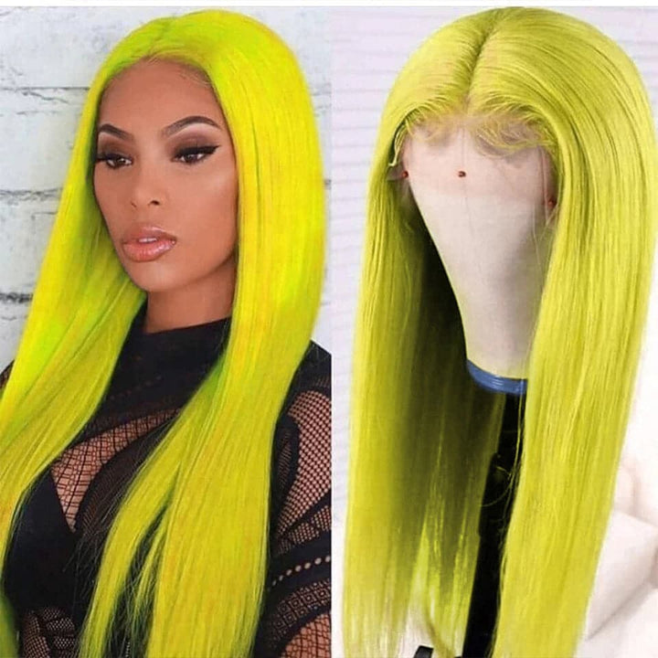 Green Straight HD Transparent Lace Front Human Hair Wigs Colored For Women Pre plucked