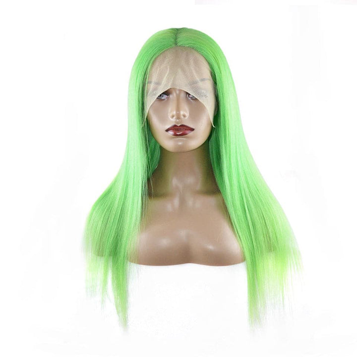 Transparent Swiss Lace Front Wig for Women Light Green Color Straight Long Human Hair