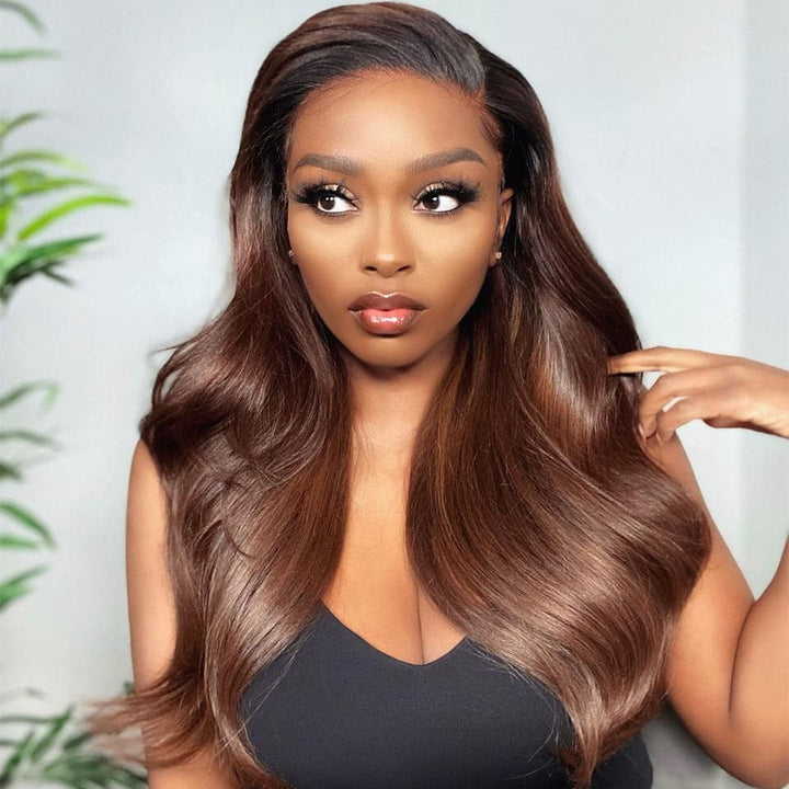 Lumiere 1B/4 Ombre Brown Body Wave 4x4/5x5/13x4 Lace Closure/Frontal 150%/180% Density Wigs For Women Pre Plucked