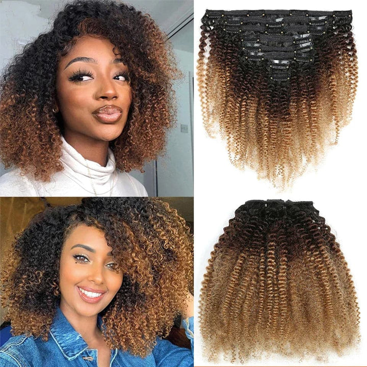 Ship In 24Hours-Lumiere 1B/4/27 color Afro curly Clip In Human Hair Extensions 8 Pieces/Set 120G