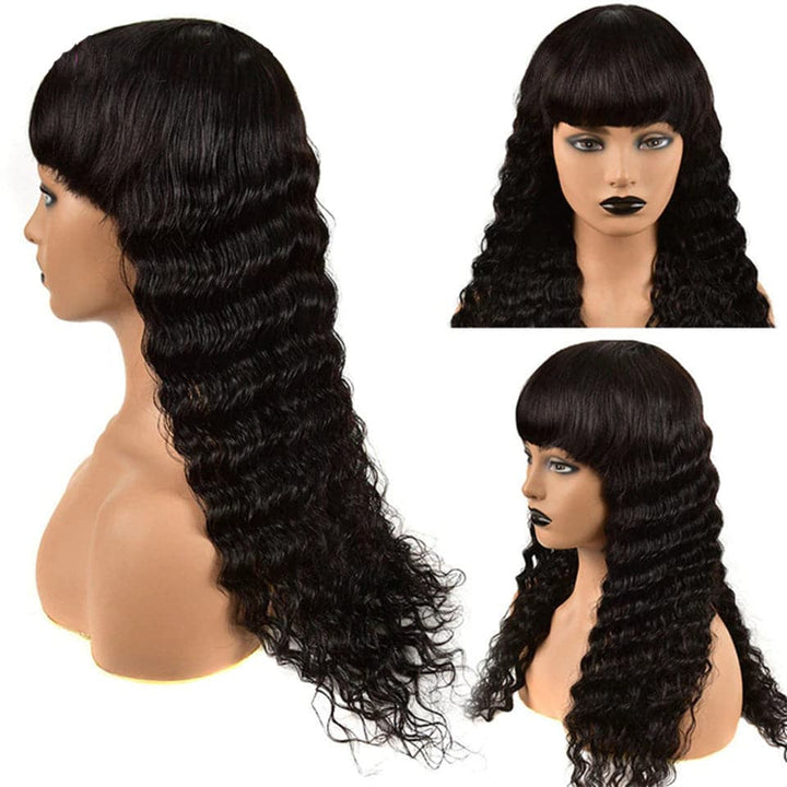 Deep Wave Full Machine Made None Lace 8-24 Inches Virgin Human Hair Wigs