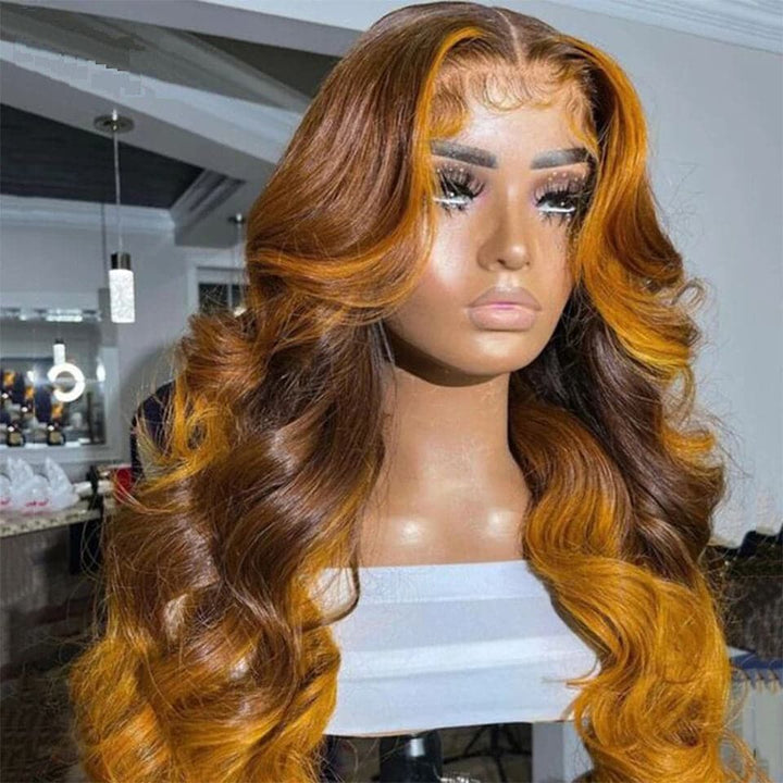 Ombre miel blond cheveux humains vague de corps 4x4/13x4 HD Lace Front perruques