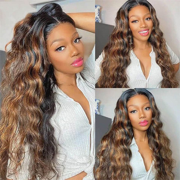 P4/27 & P4/30 Highlight Loose Deep Lace Front / T Part Perruques de cheveux humains