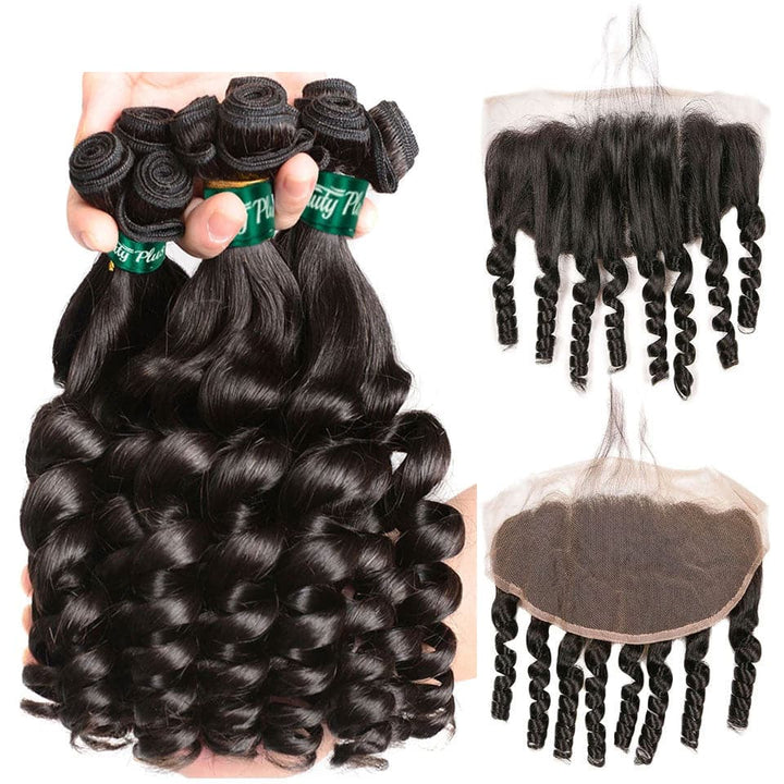Brazilian Funmi Loose Wave Human Hair 3 Bundles with 13x4 Frontal HD Lace for Women