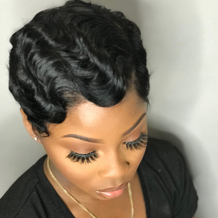 Finger Wave Pixie Cut T part 13X1X4 Lace Short Bob For Black Women