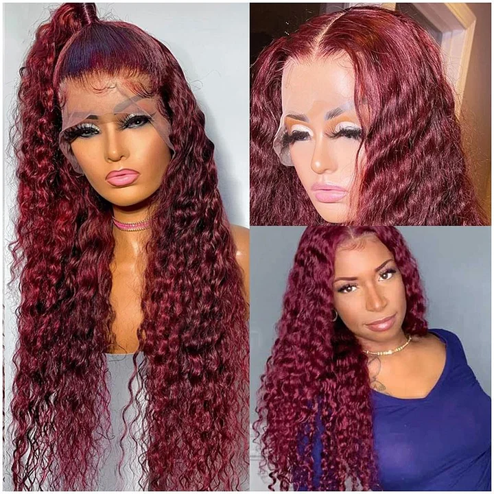 #Burg Deep Wave 4x4/5x5/13x4 Lace Closure/Frontal 150%/180% Density Wigs For Women
