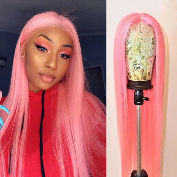 Light Pink Straight HD Lace Front Wigs Virgin Human Hair