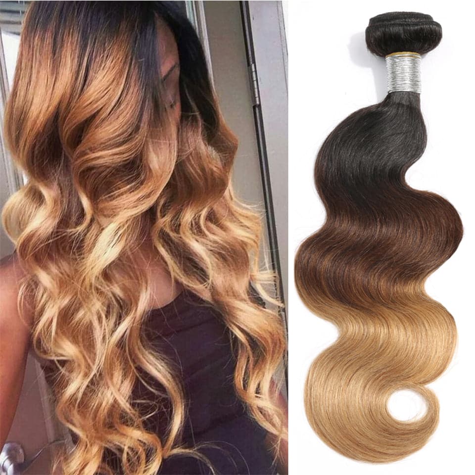 lumiere Hair 3 Bundles Ombre Color 1b/4/27 Body Wave Virgin Hair