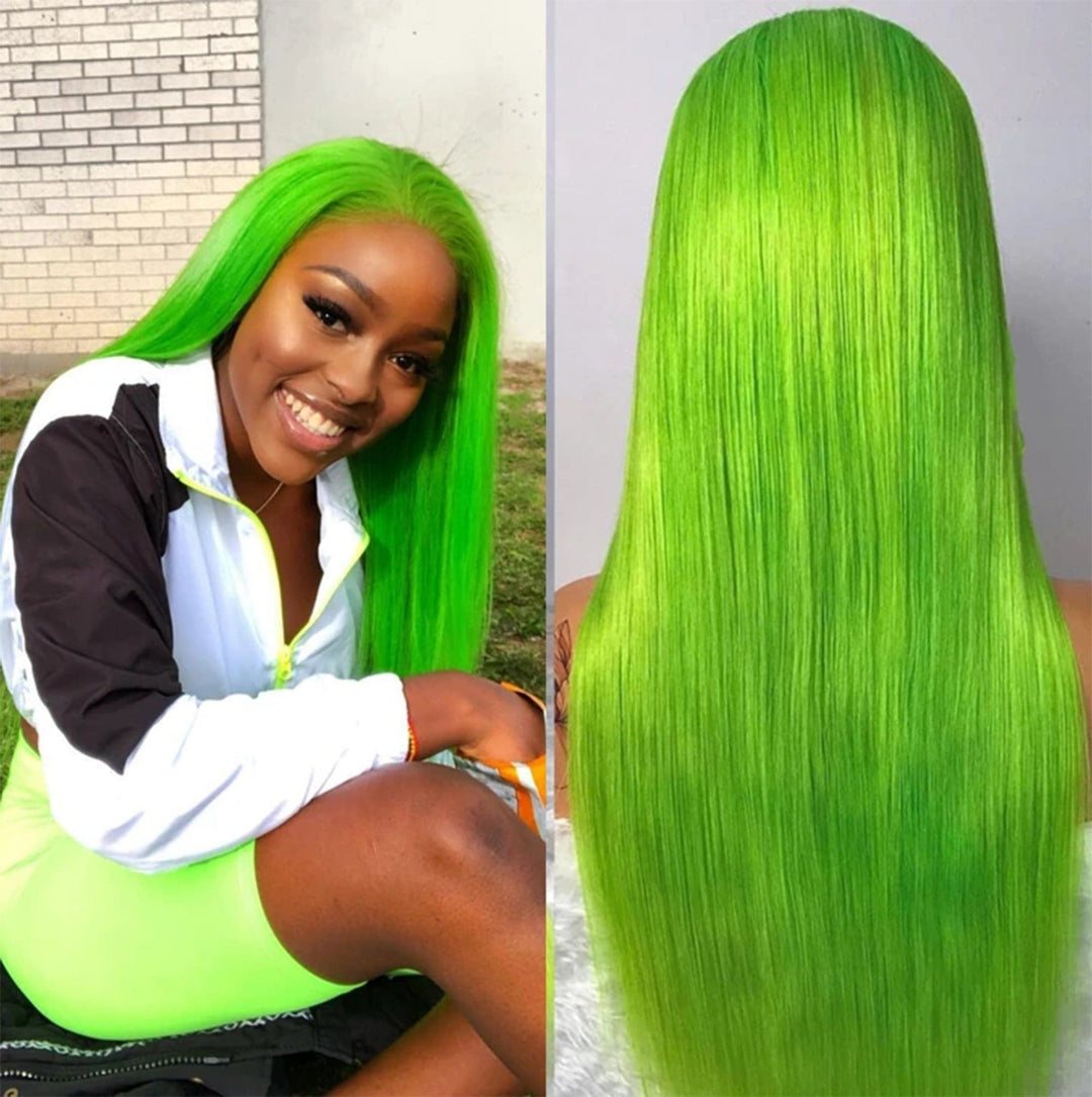 Transparent Swiss Lace Front Wig for Women Light Green Color Straight Long Human Hair