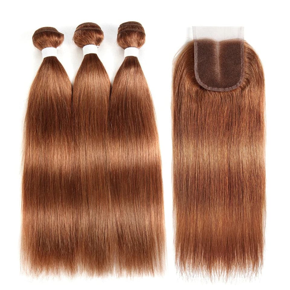 lumiere color #30 Straight Hair 3 Bundles With 4x4 Lace  display picture 1