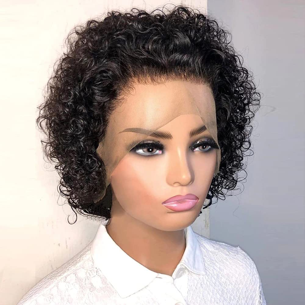 Lumiere Short Curly Lace Front Wigs 13x1 Water Wave Human Hair Wigs Pixie Cut Transparent Lace Wig for Black Women